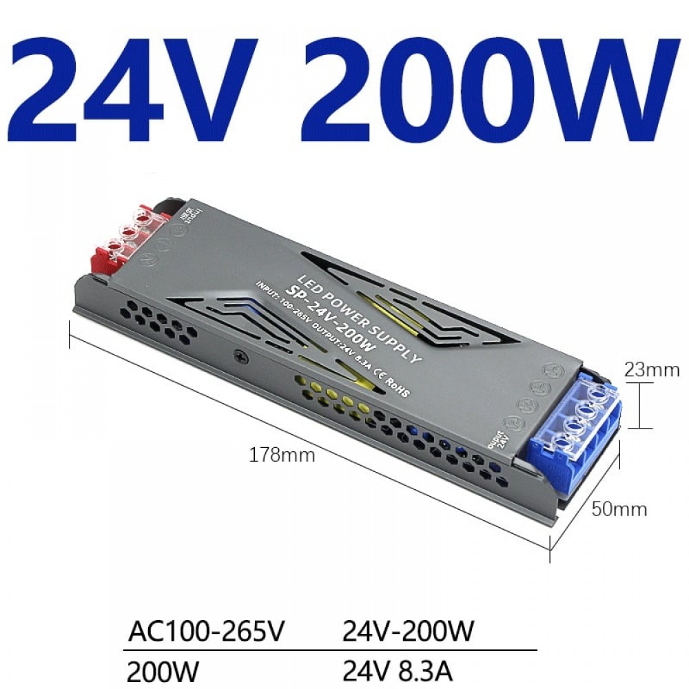 ΤΡΟΦΟΔΟΤΙΚΟ ΜΕΤΑΛΛΙΚΟ ΓΙΑ LED TAINIA 24V DC 200W IP20 PRO SP-24V-200W