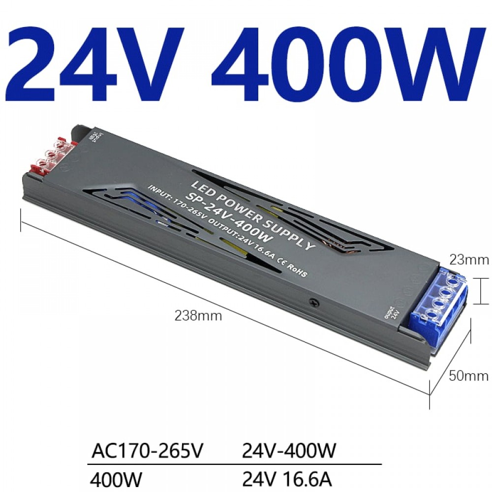 ΤΡΟΦΟΔΟΤΙΚΟ ΜΕΤΑΛΛΙΚΟ ΓΙΑ LED TAINIA 24V DC 400W IP20 PRO SP-24V-400W