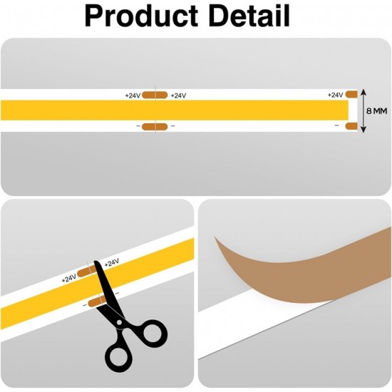 LUKtiX LK-UK10M3 COB LED ΤΑΙΝΙΑ 24V 8MM 320D 12W/M 3000K 900 LUMENS - 10M