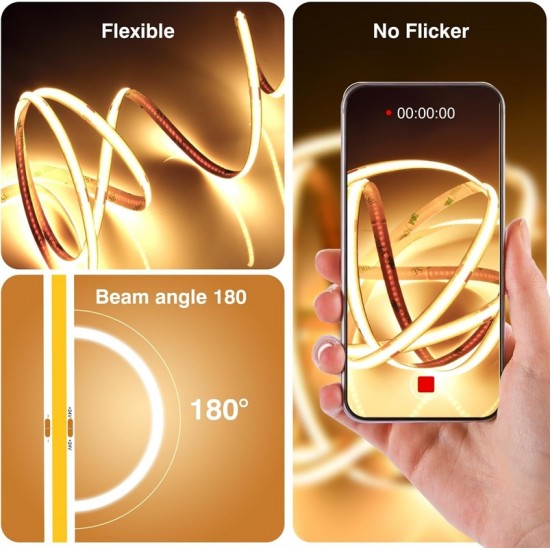 LUKtiX LK-UK10M3 COB LED ΤΑΙΝΙΑ 24V 8MM 320D 12W/M 3000K 900 LUMENS - 10M