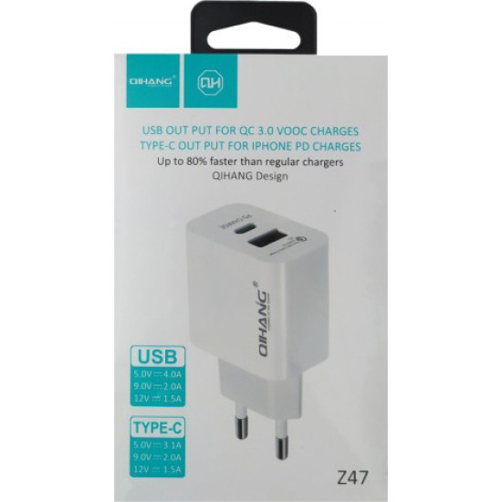ΦΟΡΤΙΣΤΗΣ FAST CHARGING QIHANG Z47 ΜΕ 2 ΘΥΡΕΣ USB-A ΚΑΙ USB-C ΦΟΡΤΙΣΤΗΣ FAST CHARGING QIHANG Z47 ΜΕ 2 ΘΥΡΕΣ USB-A ΚΑΙ USB-C