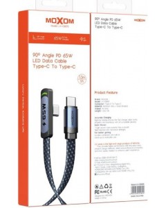 MOXOM LX-CB895 LED / BRAIDED USB 2.0 CABLE USB-C MALE TO USB-C 65W 1.5m - ΜΠΛΕ