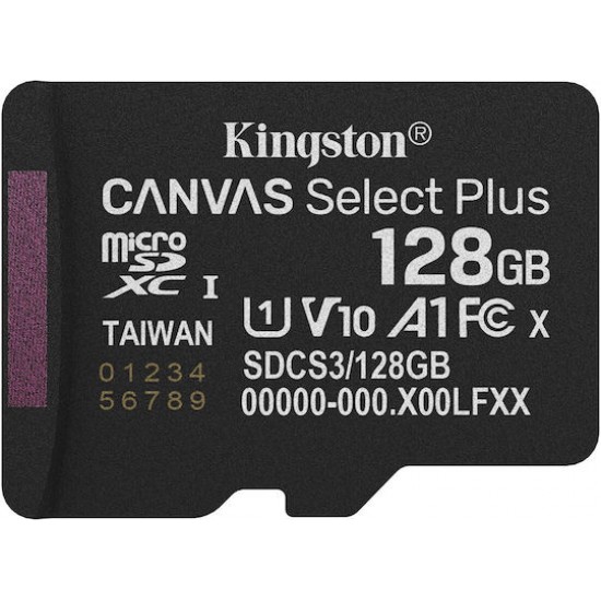 Kingston Canvas Select Plus Κάρτα microSDXC 128GB U1 V10 A1 150MB/s (SDCS3-128GB)