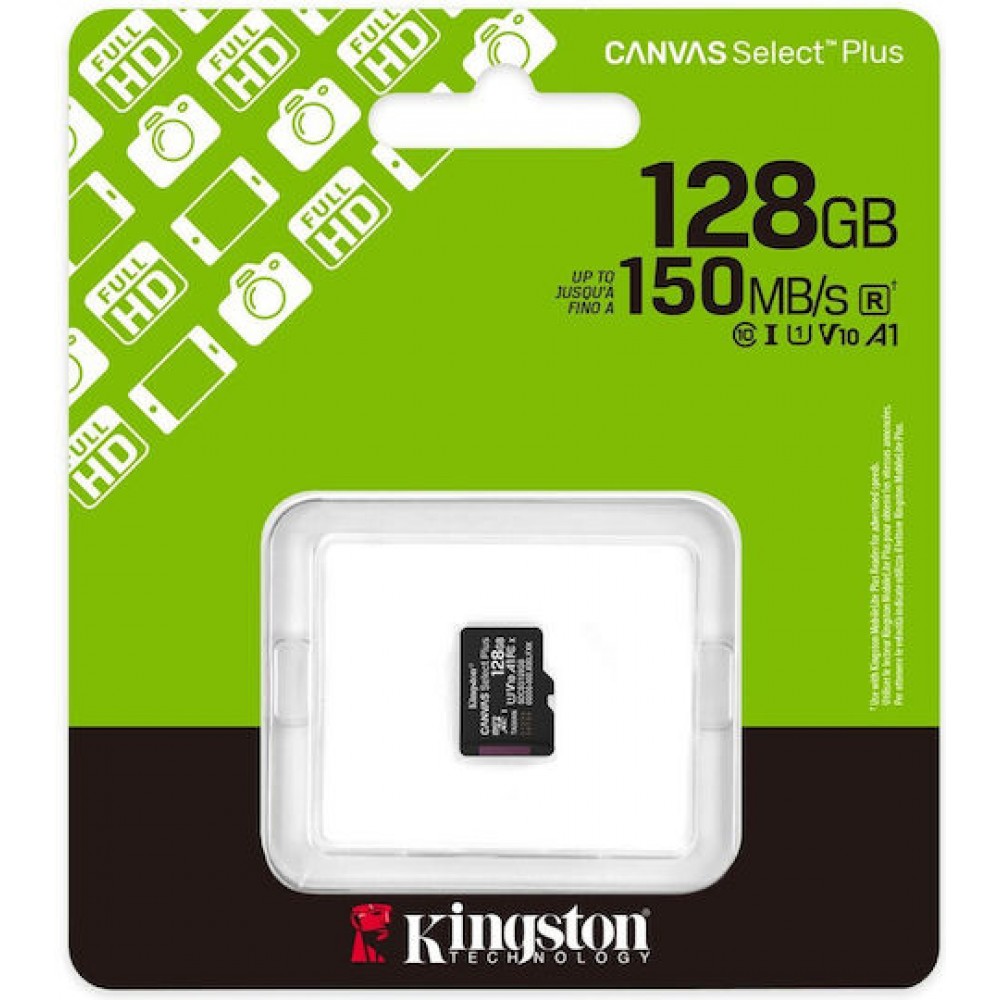 Kingston Canvas Select Plus Κάρτα microSDXC 128GB U1 V10 A1 150MB/s (SDCS3-128GB)
