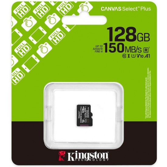 Kingston Canvas Select Plus Κάρτα microSDXC 128GB U1 V10 A1 150MB/s (SDCS3-128GB)