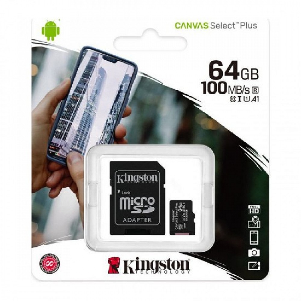 Kingston Canvas Select Plus microSDXC 64GB U1 V10 A1 with Adapter (SDCS2-64GB)