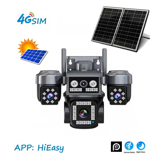 IP ΚΑΜΕΡΑ ΑΔΙΑΒΡΟΧΗ ΜΠΑΤΑΡΙΑΣ SOLAR AOV R9-4G HIEASY APP 4G SIM Full HD+ 20MP 4CAM IN 1