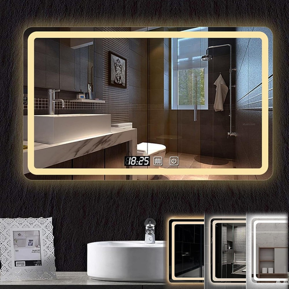 ΟΡΘΟΓΩΝΙΟΣ ΚΑΘΡΕΠΤΗΣ ΜΠΑΝΙΟΥ TOUCH LED ΜΕ ΩΡΑ - ΘΕΡΜΟΚΡΑΣΙΑ KAI ΘΕΡΜΕΝΟΜΕΝΟΣ 90x70cm 709001