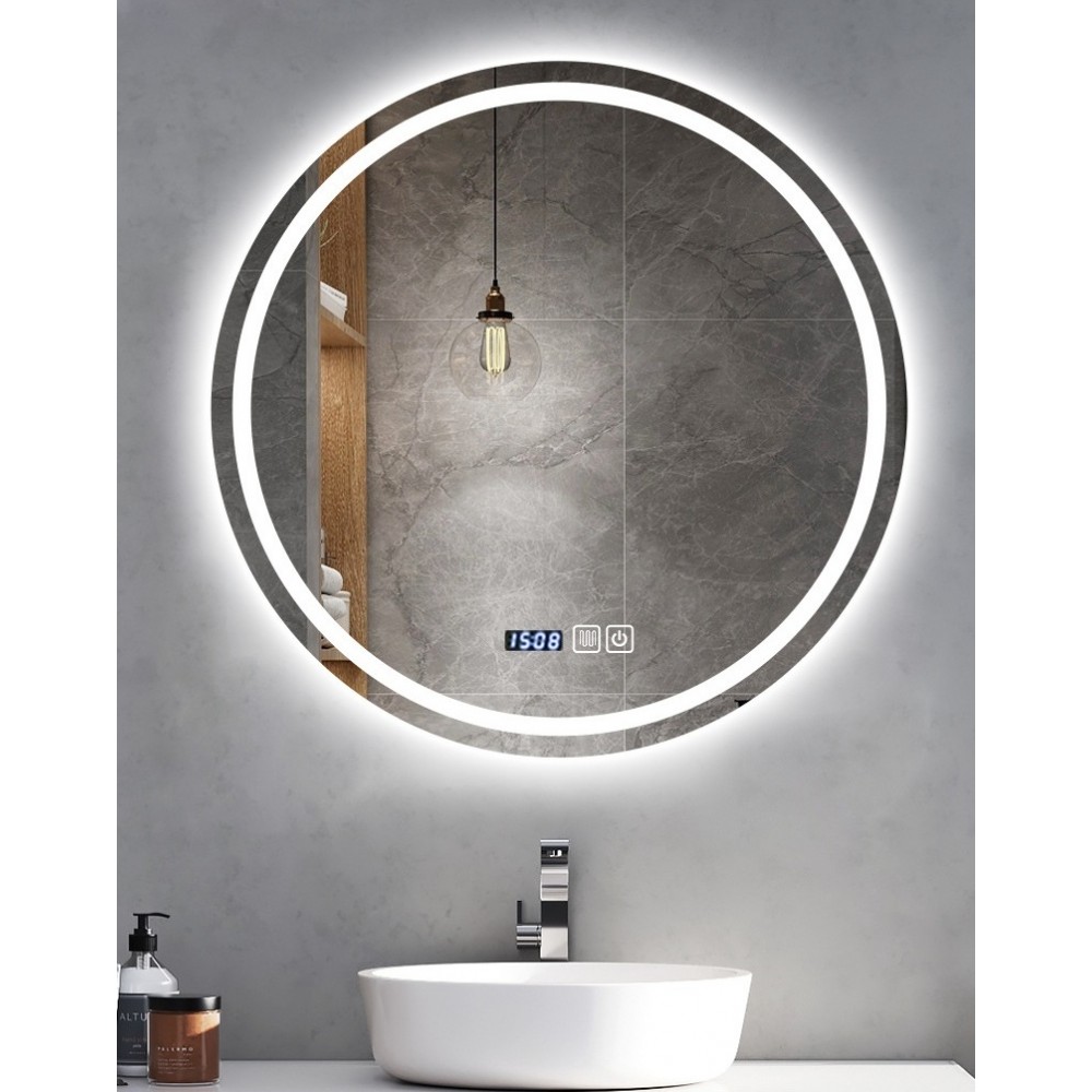 ΣΤΡΟΓΓΥΛΟΣ ΚΑΘΡΕΠΤΗΣ ΜΠΑΝΙΟΥ TOUCH LED ΜΕ ΩΡΑ - ΘΕΡΜΟΚΡΑΣΙΑ KAI ΘΕΡΜΕΝΟΜΕΝΟΣ 60x60cm 606001