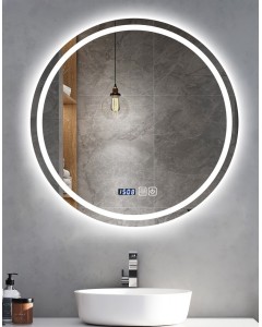 ΣΤΡΟΓΓΥΛΟΣ ΚΑΘΡΕΠΤΗΣ ΜΠΑΝΙΟΥ TOUCH LED ΜΕ ΩΡΑ - ΘΕΡΜΟΚΡΑΣΙΑ KAI ΘΕΡΜΕΝΟΜΕΝΟΣ 60x60cm 606001