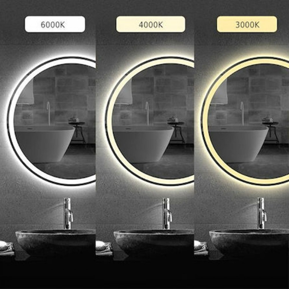 ΣΤΡΟΓΓΥΛΟΣ ΚΑΘΡΕΠΤΗΣ ΜΠΑΝΙΟΥ TOUCH LED ΜΕ ΩΡΑ - ΘΕΡΜΟΚΡΑΣΙΑ KAI ΘΕΡΜΕΝΟΜΕΝΟΣ 60x60cm 606001