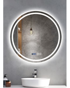 ΣΤΡΟΓΓΥΛΟΣ ΚΑΘΡΕΠΤΗΣ ΜΠΑΝΙΟΥ TOUCH LED ΜΕ ΩΡΑ - ΘΕΡΜΟΚΡΑΣΙΑ KAI ΘΕΡΜΕΝΟΜΕΝΟΣ 80x80cm 808001