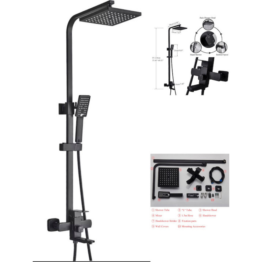 ADJUSTABLE SHOWER COLUMN WITH FAUCET 85-104cm SHINESIA 0311PENQIHEI - BLACK