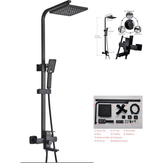 ADJUSTABLE SHOWER COLUMN WITH FAUCET 85-104cm SHINESIA 0311PENQIHEI - BLACK ADJUSTABLE SHOWER COLUMN WITH FAUCET 85-104cm SHINESIA 0311PENQIHEI - BLACK