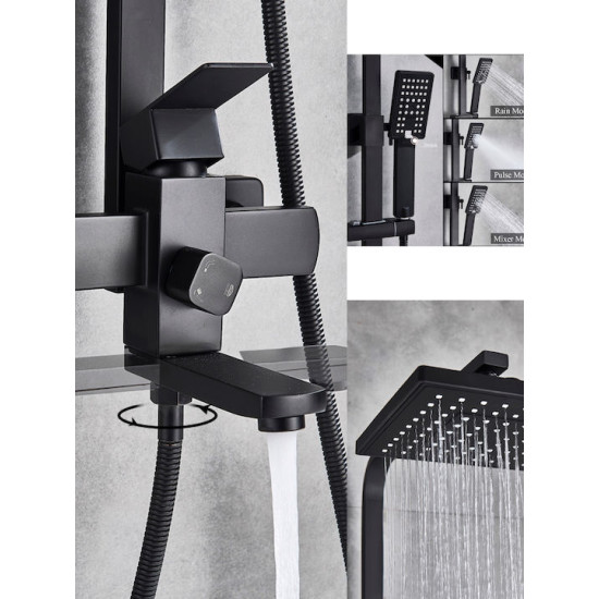 ADJUSTABLE SHOWER COLUMN WITH FAUCET 85-104cm SHINESIA 0311PENQIHEI - BLACK ADJUSTABLE SHOWER COLUMN WITH FAUCET 85-104cm SHINESIA 0311PENQIHEI - BLACK