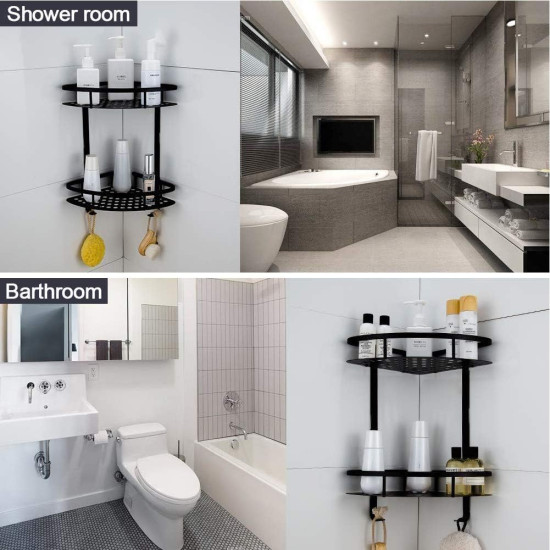 ΓΩΝΙΑΚΗ ΕΠΙΤΟΙΧΙΑ ΡΑΦΙΕΡΑ ΜΠΑΝΙΟΥ ΜΕΤΑΛΛΙΚΗ 34.5x22x29εκ - ΜΑΥΡΗ