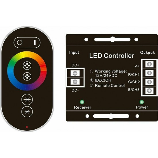 ΑΣΥΡΜΑΤΟ LED RGB CONTROLLER ΜΕ ΧΕΙΡΙΣΤΗΡΙΟ ΑΦΗΣ 2.4G RF 12V-24VDC 73406