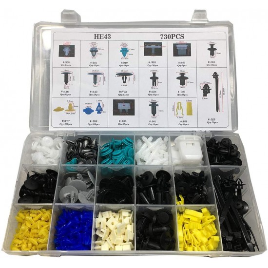 PLASTIC CAR CLUTCHES IN BOX WITH 730PCS W43 PLASTIC CAR CLUTCHES IN BOX WITH 730PCS W43